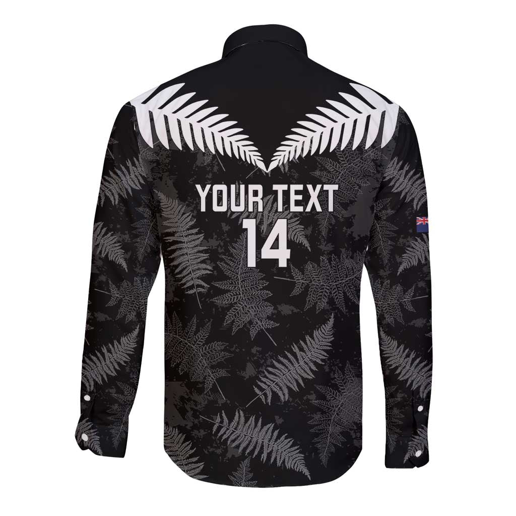 Custom New Zealand Silver Fern Football Long Sleeve Button Shirt Go Aotearoa Grunge Black - Polynesian Pride