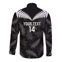 Custom New Zealand Silver Fern Football Long Sleeve Button Shirt Go Aotearoa Grunge Black - Polynesian Pride