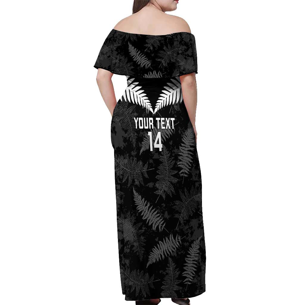 Custom New Zealand Silver Fern Football Off Shoulder Maxi Dress Go Aotearoa Grunge Black LT14 - Polynesian Pride