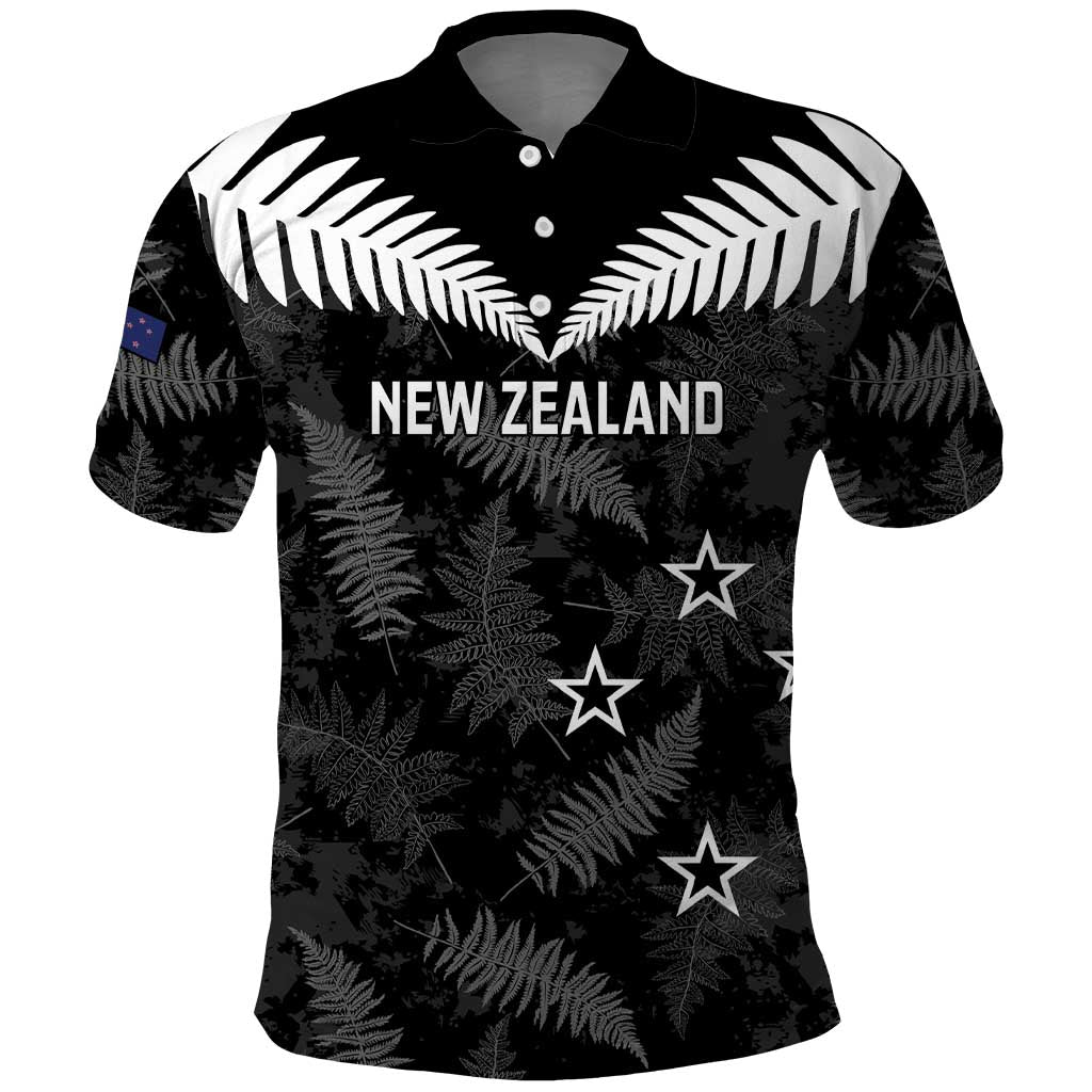 Custom New Zealand Silver Fern Football Polo Shirt Go Aotearoa Grunge Black - Polynesian Pride