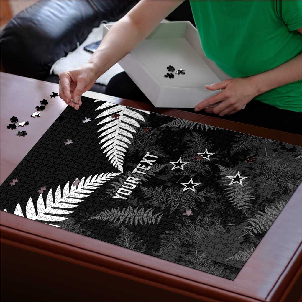 Custom New Zealand Silver Fern Football Puzzle Go Aotearoa Grunge Black - Polynesian Pride