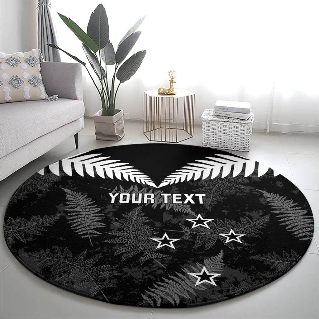 Custom New Zealand Silver Fern Football Round Carpet Go Aotearoa Grunge Black - Polynesian Pride