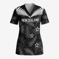 Custom New Zealand Silver Fern Football Scrub Top Go Aotearoa Grunge Black - Polynesian Pride