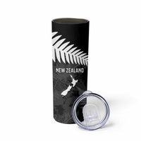 Custom New Zealand Silver Fern Football Skinny Tumbler Go Aotearoa Grunge Black - Polynesian Pride