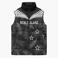 Custom New Zealand Silver Fern Football Sleeveless Puffer Jacket Go Aotearoa Grunge Black - Polynesian Pride