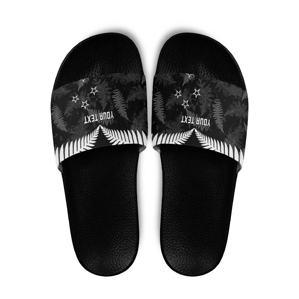 Custom New Zealand Silver Fern Football Slide Sandals Go Aotearoa Grunge Black - Polynesian Pride