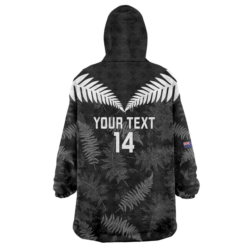 Custom New Zealand Silver Fern Football Wearable Blanket Hoodie Go Aotearoa Grunge Black - Polynesian Pride