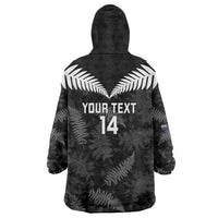 Custom New Zealand Silver Fern Football Wearable Blanket Hoodie Go Aotearoa Grunge Black - Polynesian Pride