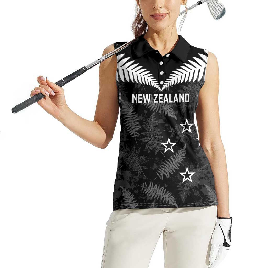 Custom New Zealand Silver Fern Football Women Sleeveless Polo Shirt Go Aotearoa Grunge Black - Polynesian Pride