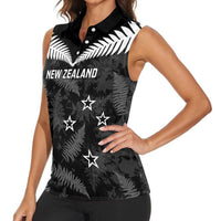 Custom New Zealand Silver Fern Football Women Sleeveless Polo Shirt Go Aotearoa Grunge Black - Polynesian Pride