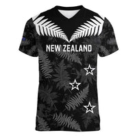 Custom New Zealand Silver Fern Football Women V-Neck T-Shirt Go Aotearoa Grunge Black LT14 Female Black - Polynesian Pride