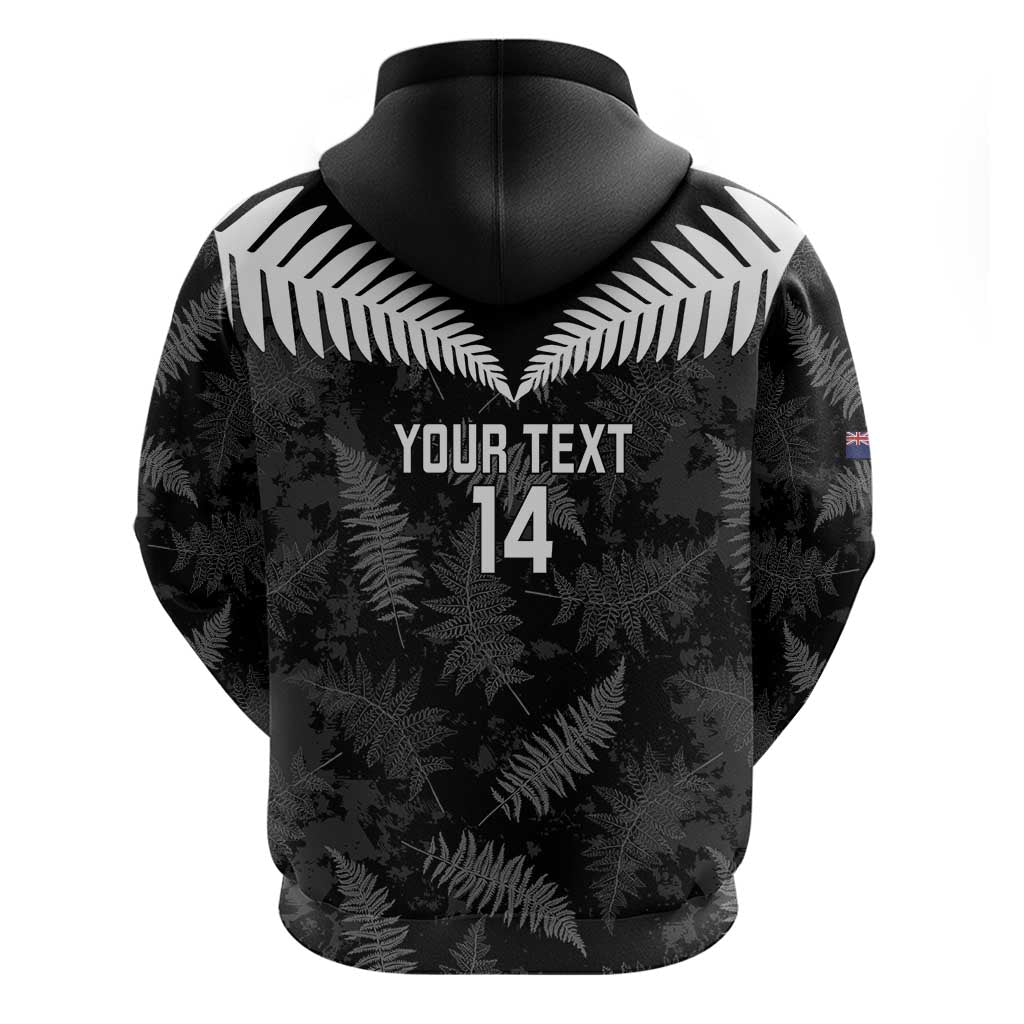 Custom New Zealand Silver Fern Football Zip Hoodie Go Aotearoa Grunge Black - Polynesian Pride