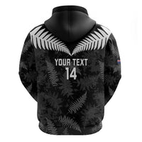 Custom New Zealand Silver Fern Football Zip Hoodie Go Aotearoa Grunge Black - Polynesian Pride