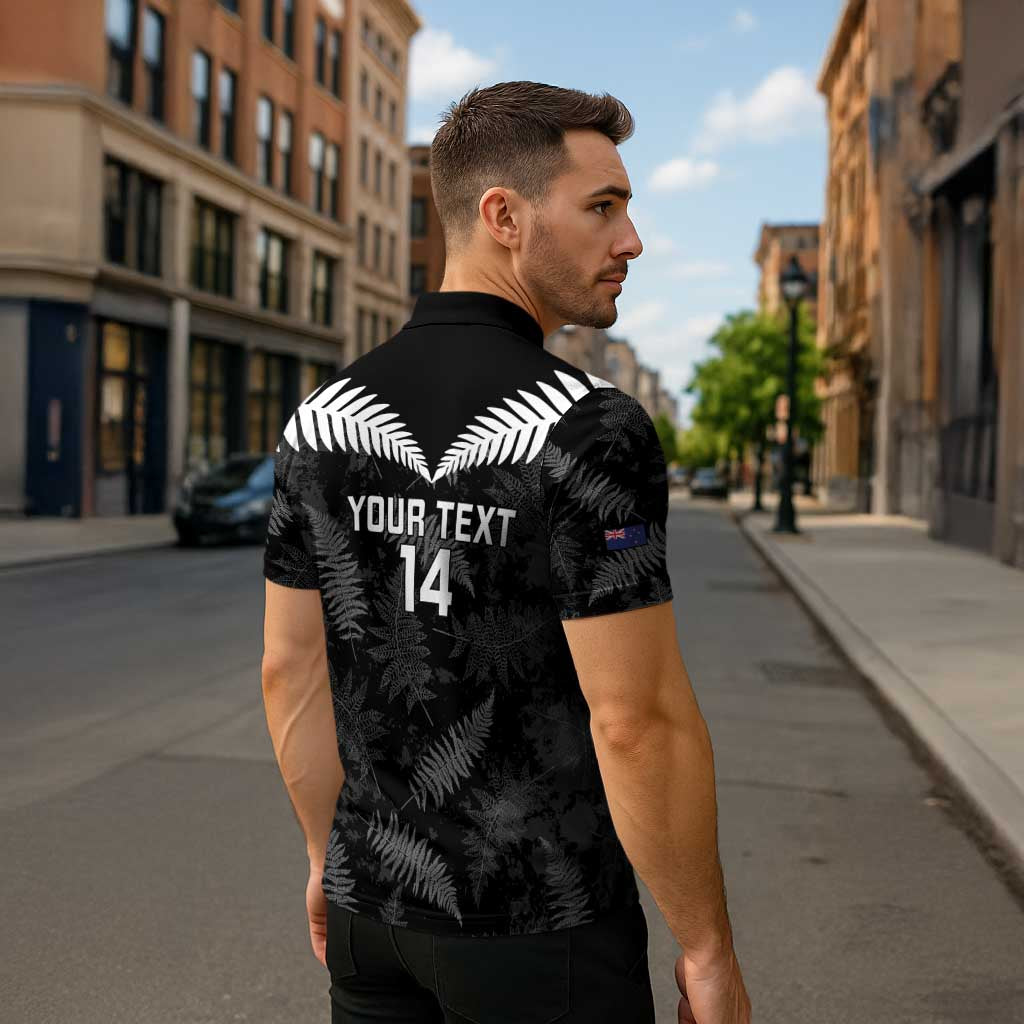 Custom New Zealand Silver Fern Football Zipper Polo Shirt Go Aotearoa Grunge Black - Polynesian Pride