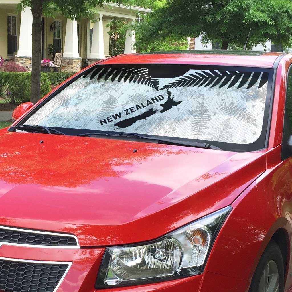 Custom New Zealand Silver Fern Football Auto Sun Shade Go Aotearoa Grunge White - Polynesian Pride