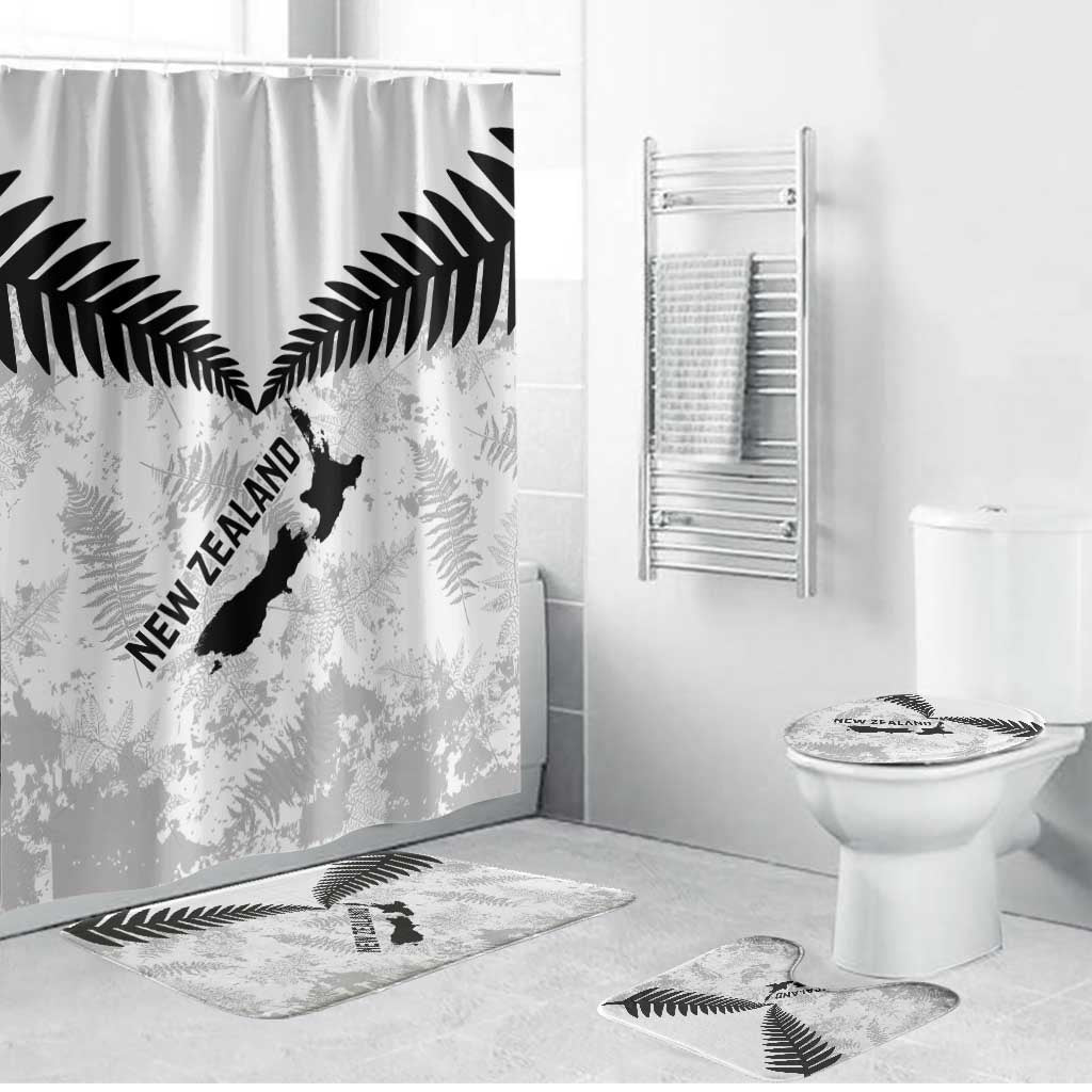 Custom New Zealand Silver Fern Football Bathroom Set Go Aotearoa Grunge White - Polynesian Pride