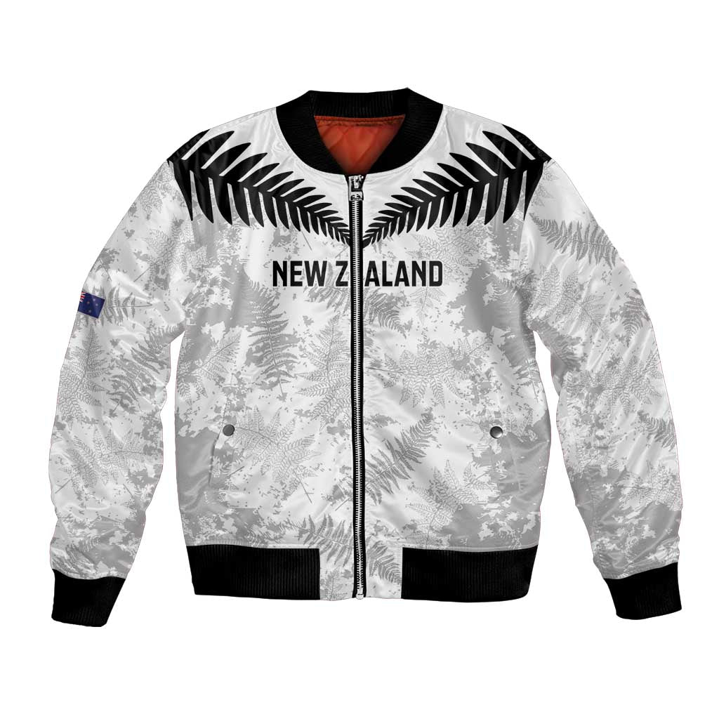 Custom New Zealand Silver Fern Football Bomber Jacket Go Aotearoa Grunge White - Polynesian Pride