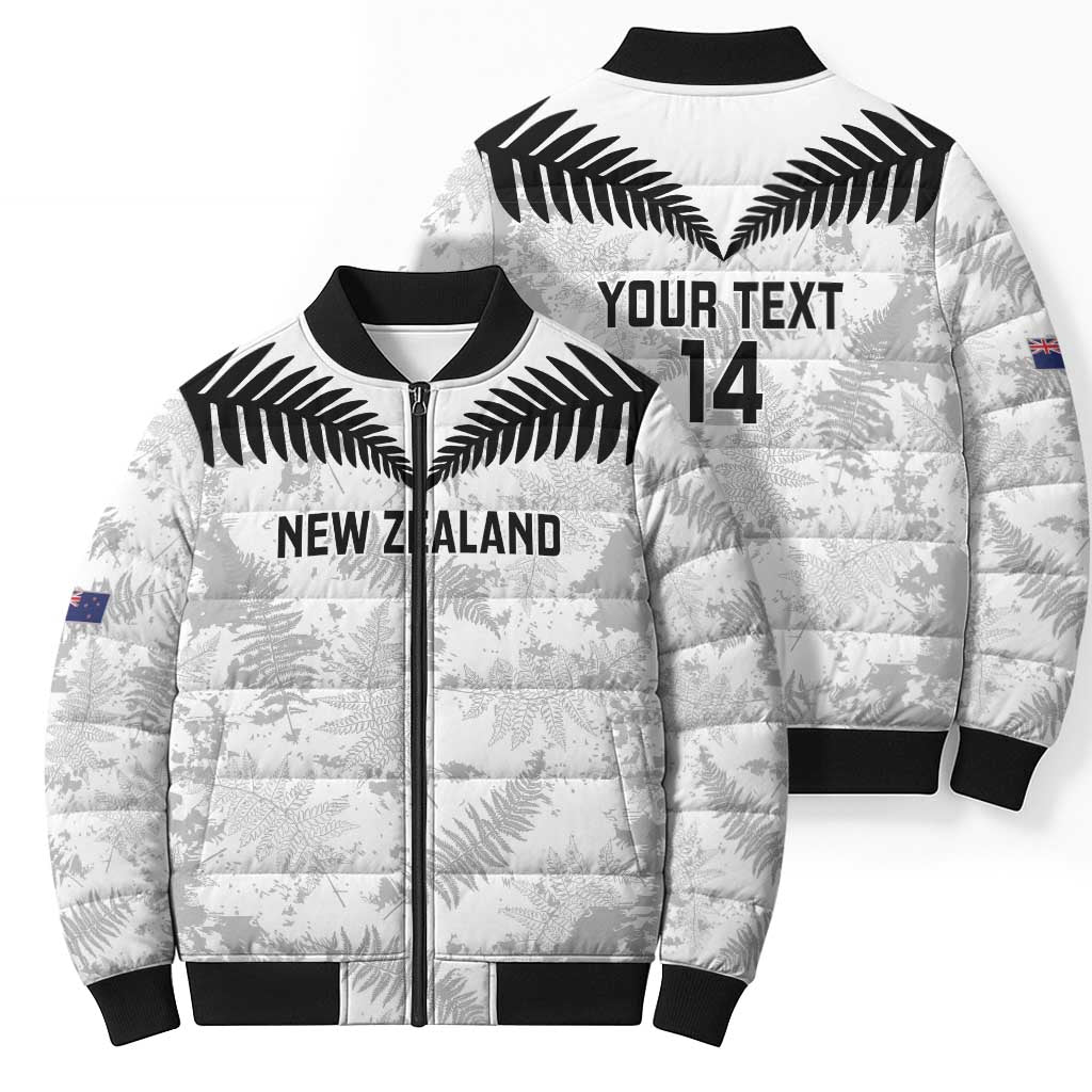 Custom New Zealand Silver Fern Football Bomber Puffer Jacket Go Aotearoa Grunge White - Polynesian Pride