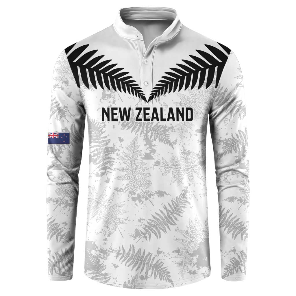 Custom New Zealand Silver Fern Football Button Sweatshirt Go Aotearoa Grunge White - Polynesian Pride