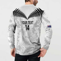 Custom New Zealand Silver Fern Football Button Sweatshirt Go Aotearoa Grunge White - Polynesian Pride