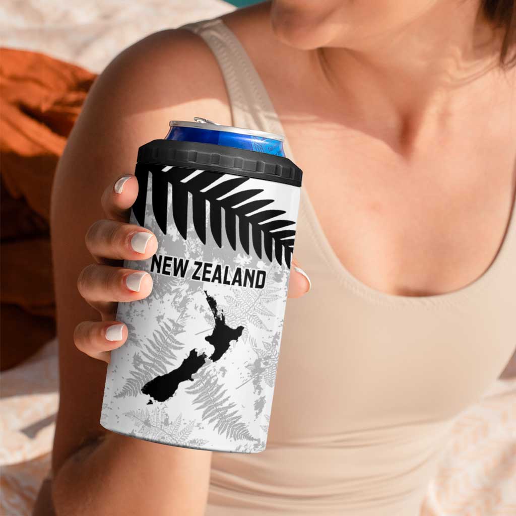 Custom New Zealand Silver Fern Football 4 in 1 Can Cooler Tumbler Go Aotearoa Grunge White - Polynesian Pride