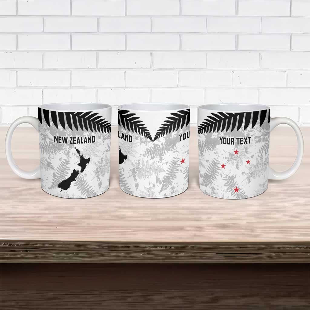 Custom New Zealand Silver Fern Football Ceramic Mug Go Aotearoa Grunge White - Polynesian Pride