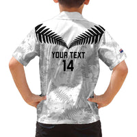 Custom New Zealand Silver Fern Football Family Matching Off The Shoulder Long Sleeve Dress and Hawaiian Shirt Go Aotearoa Grunge White - Polynesian Pride