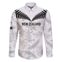 Custom New Zealand Silver Fern Football Family Matching Off The Shoulder Long Sleeve Dress and Hawaiian Shirt Go Aotearoa Grunge White - Polynesian Pride