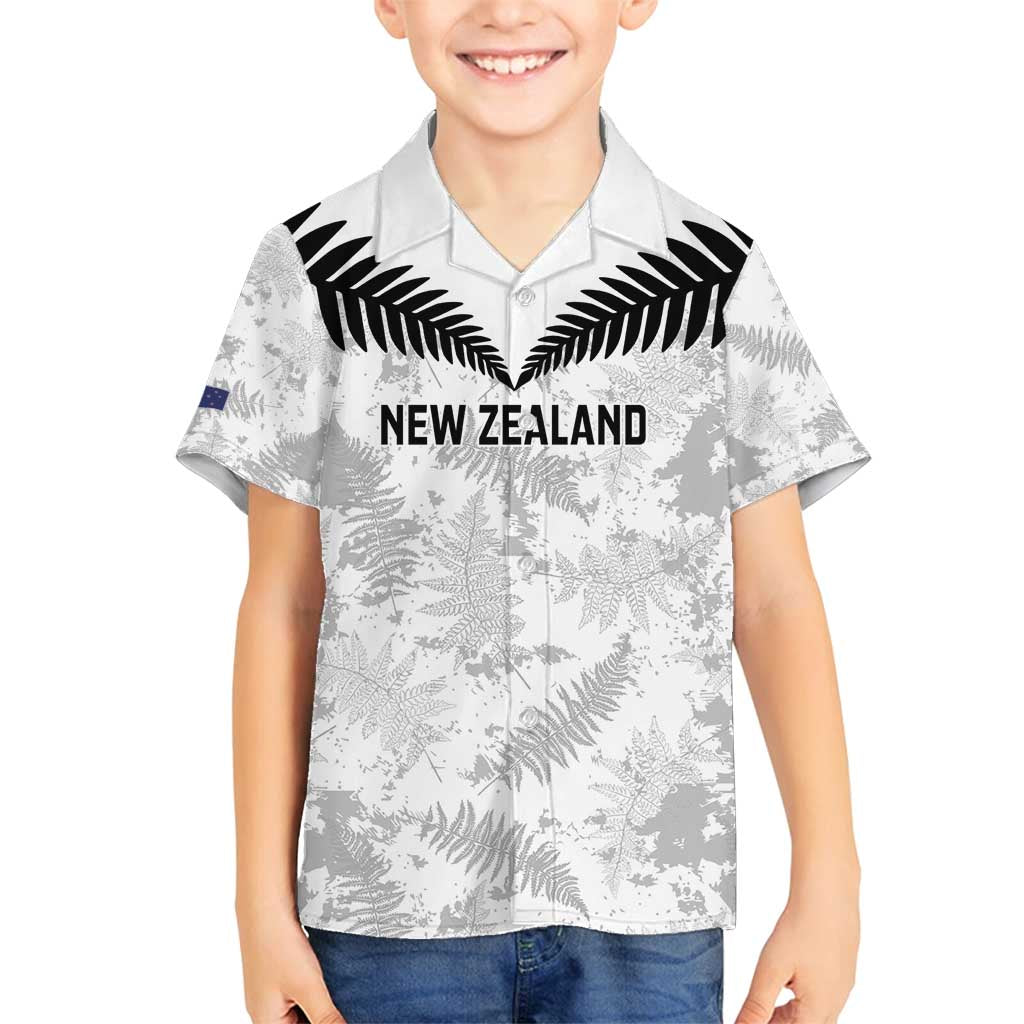 Custom New Zealand Silver Fern Football Family Matching Off Shoulder Maxi Dress and Hawaiian Shirt Go Aotearoa Grunge White - Polynesian Pride