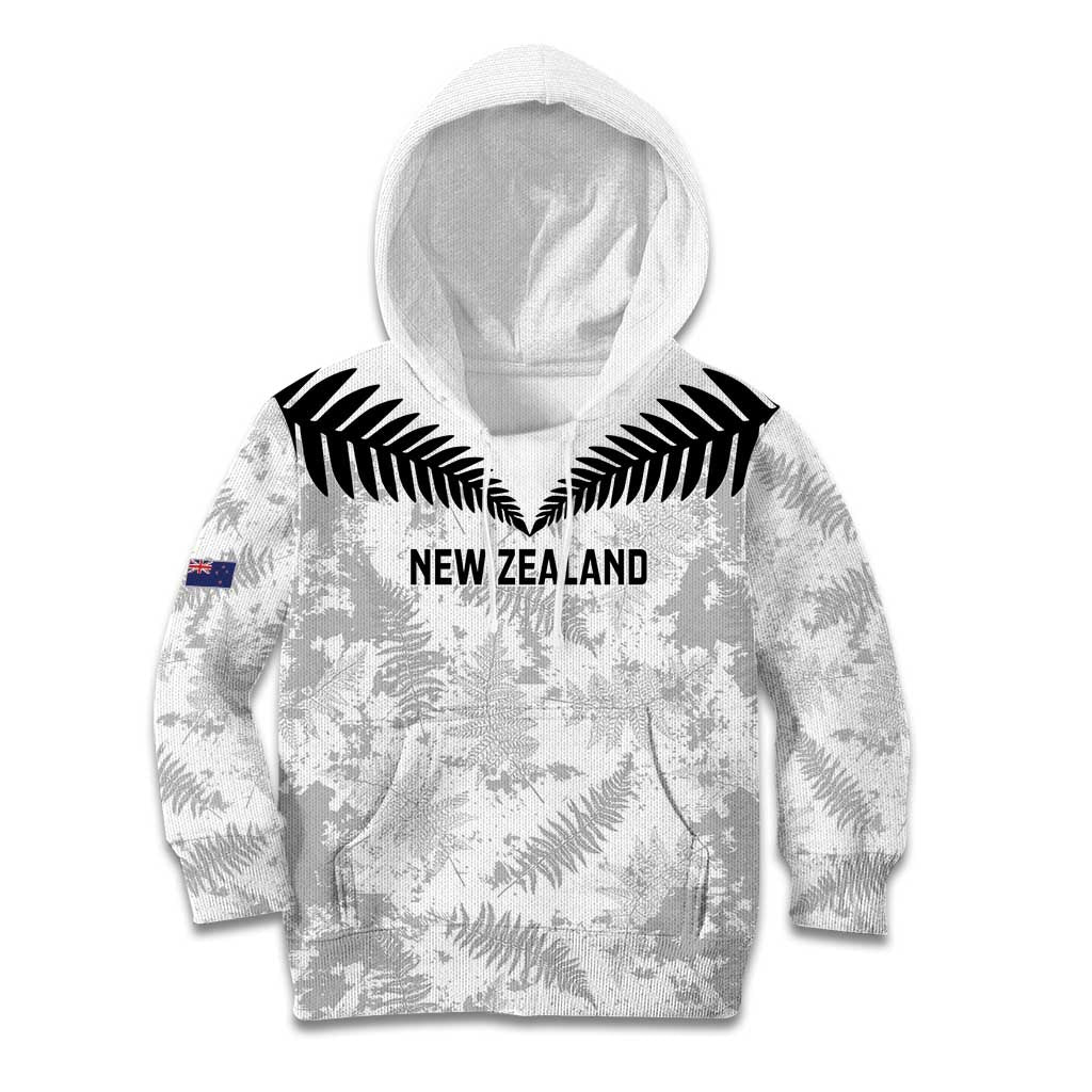 Custom New Zealand Silver Fern Football Kid Hoodie Go Aotearoa Grunge White - Polynesian Pride