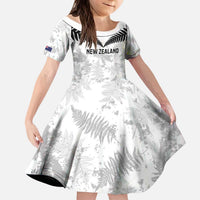 Custom New Zealand Silver Fern Football Kid Short Sleeve Dress Go Aotearoa Grunge White LT14 KID White - Polynesian Pride