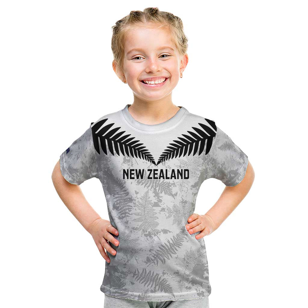 Custom New Zealand Silver Fern Football Kid T Shirt Go Aotearoa Grunge White LT14 White - Polynesian Pride