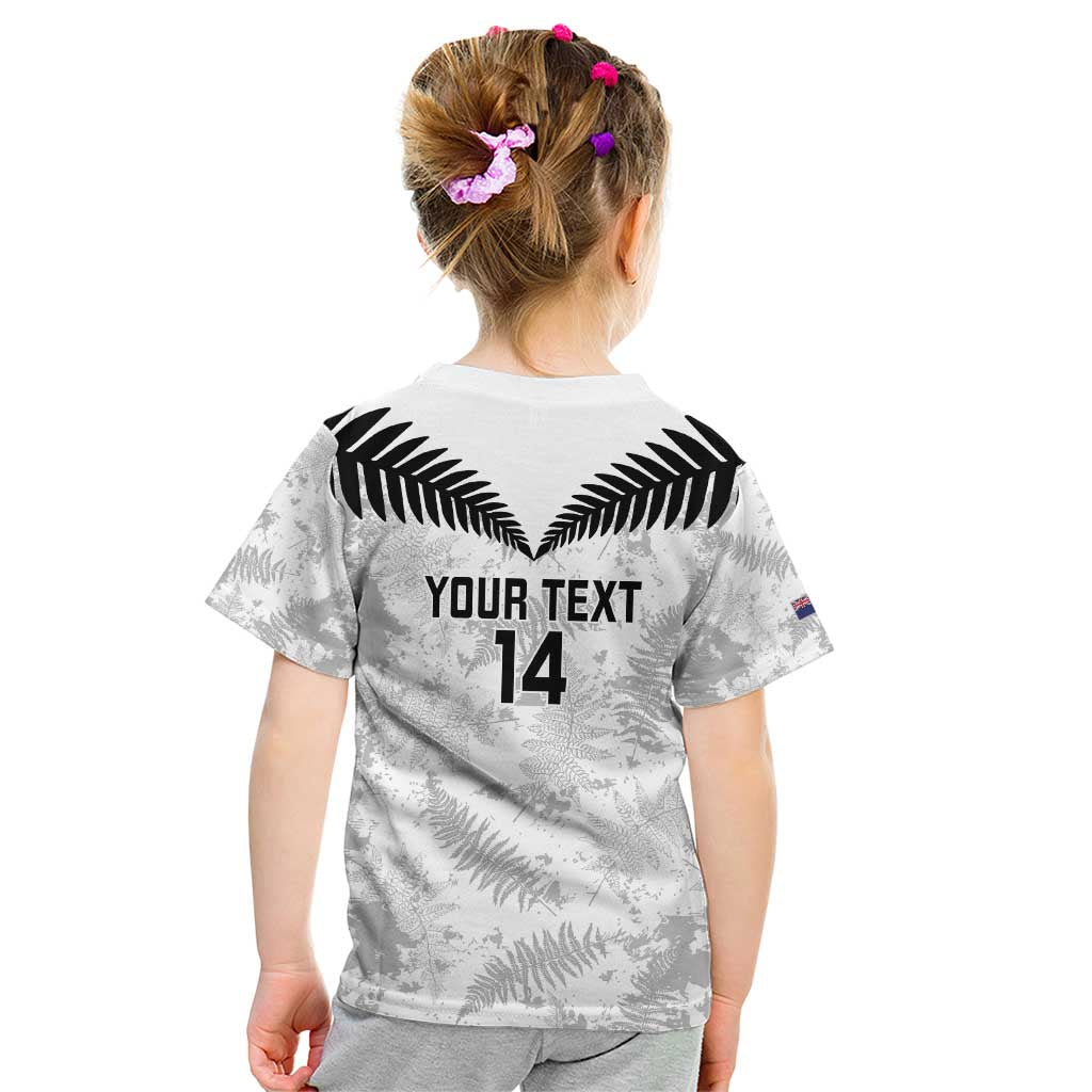 Custom New Zealand Silver Fern Football Kid T Shirt Go Aotearoa Grunge White LT14 - Polynesian Pride
