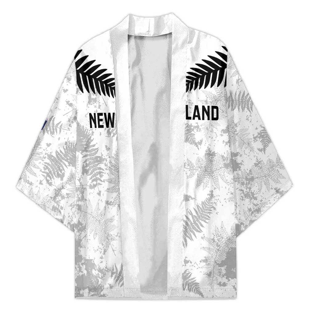 Custom New Zealand Silver Fern Football Kimono Go Aotearoa Grunge White - Polynesian Pride