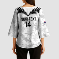 Custom New Zealand Silver Fern Football Kimono Sleeve Blouse Go Aotearoa Grunge White - Polynesian Pride