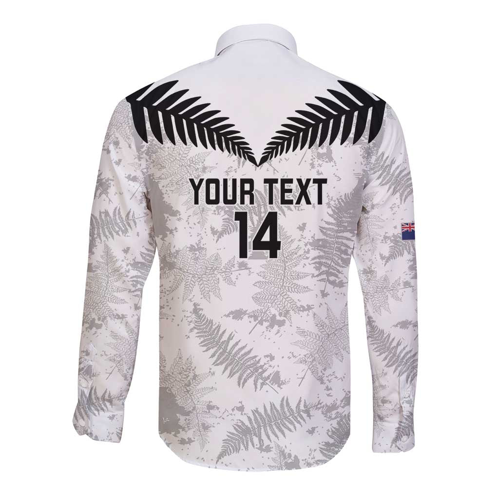 Custom New Zealand Silver Fern Football Long Sleeve Button Shirt Go Aotearoa Grunge White - Polynesian Pride