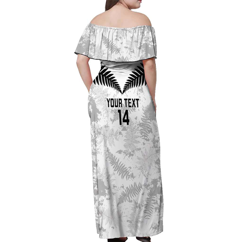 Custom New Zealand Silver Fern Football Off Shoulder Maxi Dress Go Aotearoa Grunge White LT14 - Polynesian Pride