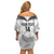 Custom New Zealand Silver Fern Football Off Shoulder Short Dress Go Aotearoa Grunge White - Polynesian Pride