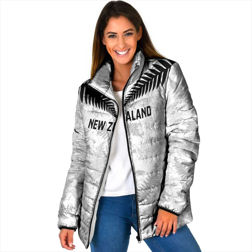 Custom New Zealand Silver Fern Football Padded Jacket Go Aotearoa Grunge White - Polynesian Pride