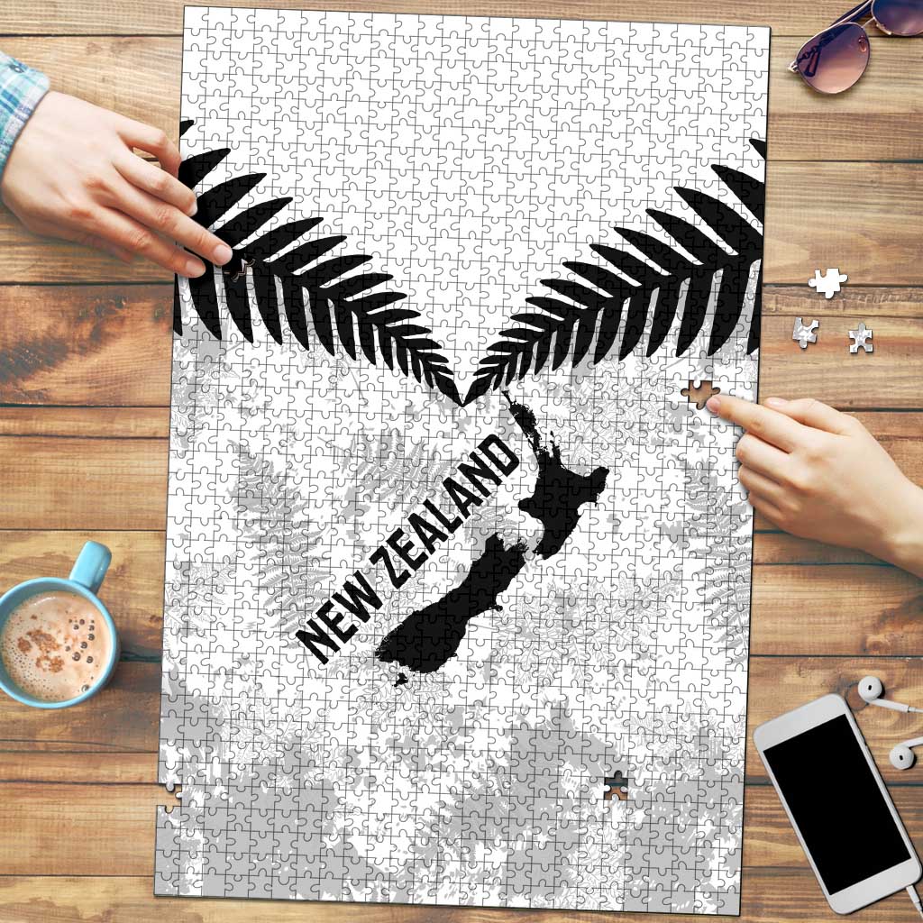 Custom New Zealand Silver Fern Football Puzzle Go Aotearoa Grunge White - Polynesian Pride