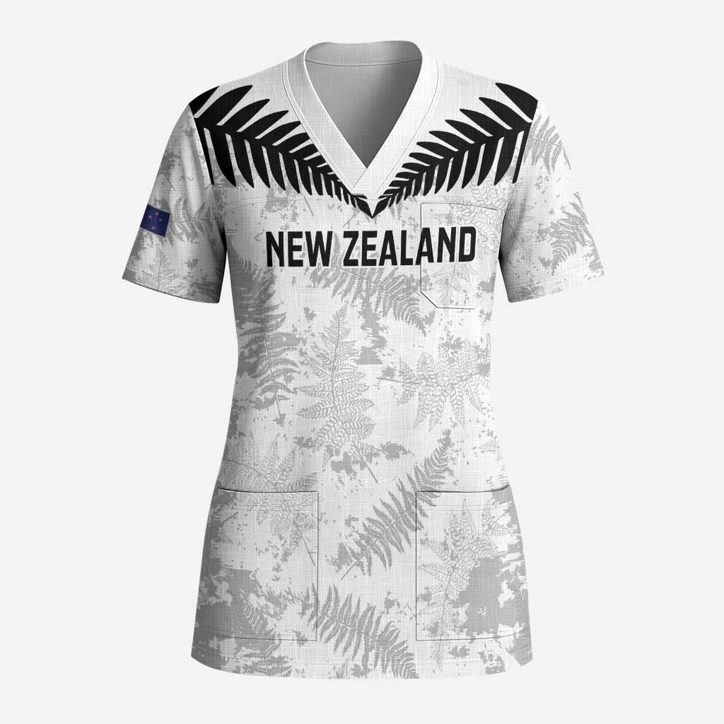 Custom New Zealand Silver Fern Football Scrub Top Go Aotearoa Grunge White - Polynesian Pride