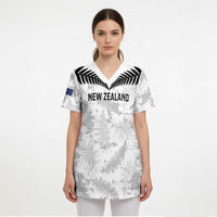 Custom New Zealand Silver Fern Football Scrub Top Go Aotearoa Grunge White - Polynesian Pride