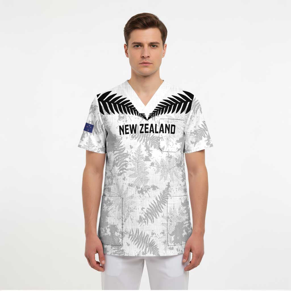 Custom New Zealand Silver Fern Football Scrub Top Go Aotearoa Grunge White - Polynesian Pride