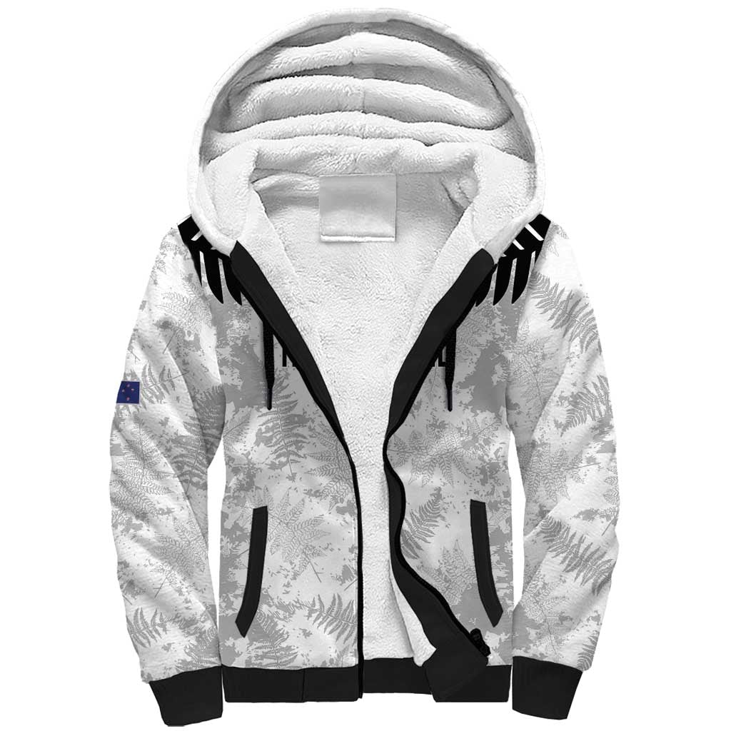 Custom New Zealand Silver Fern Football Sherpa Hoodie Go Aotearoa Grunge White - Polynesian Pride