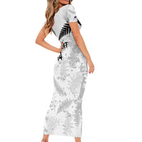 Custom New Zealand Silver Fern Football Short Sleeve Bodycon Dress Go Aotearoa Grunge White LT14 - Polynesian Pride