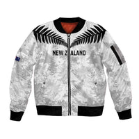 Custom New Zealand Silver Fern Football Sleeve Zip Bomber Jacket Go Aotearoa Grunge White - Polynesian Pride
