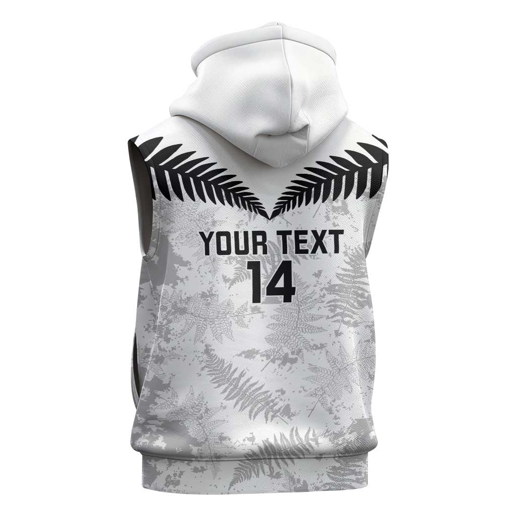 Custom New Zealand Silver Fern Football Sleeveless Zip Hoodie Go Aotearoa Grunge White - Polynesian Pride