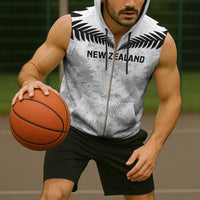 Custom New Zealand Silver Fern Football Sleeveless Zip Hoodie Go Aotearoa Grunge White - Polynesian Pride