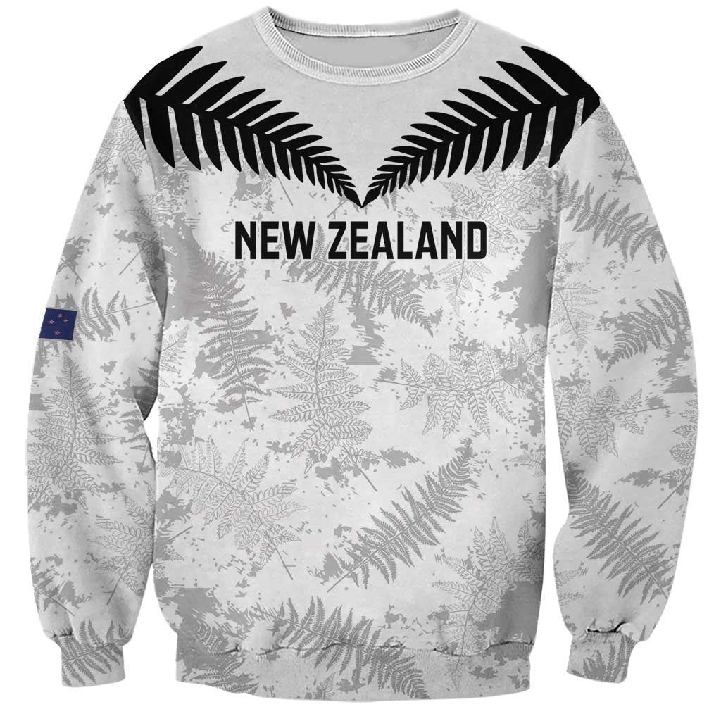 Custom New Zealand Silver Fern Football Sweatshirt Go Aotearoa Grunge White - Polynesian Pride