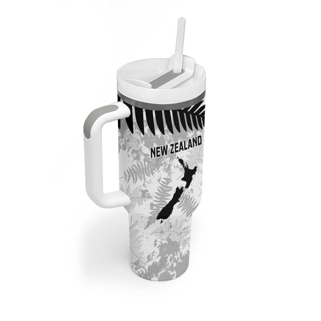 Custom New Zealand Silver Fern Football Tumbler With Handle Go Aotearoa Grunge White - Polynesian Pride